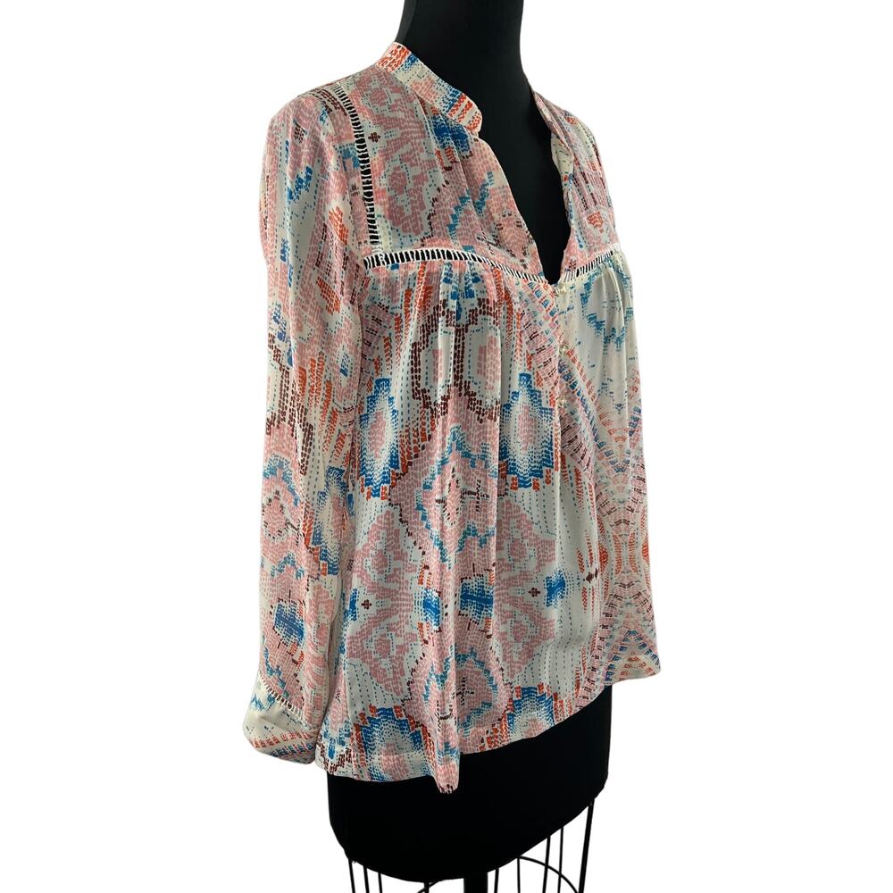Anthropologie DOLAN Multi Blouse Aztec Print V-Neck Button Front Size Small S
